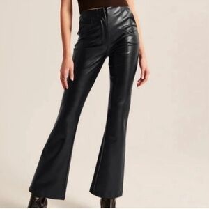 NWT Abercrombie & Fitch Curve Love Black Vegan Leather Flare Pants LONG